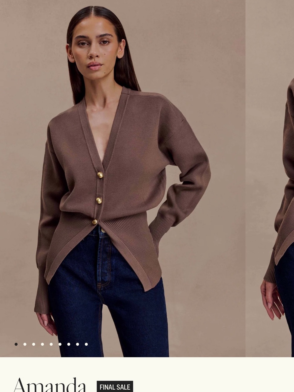 Brown V-Neck Button Cardigan Sweater
